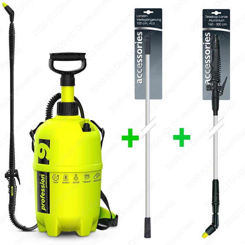 Profession 9 Liter Drucksprüher mit Teleskoplanze 1,6–3,0 m und 100 cm Aluminium-Lanzenverlängerung, ideal für professionelle Reinigung und Pflanzenschutz