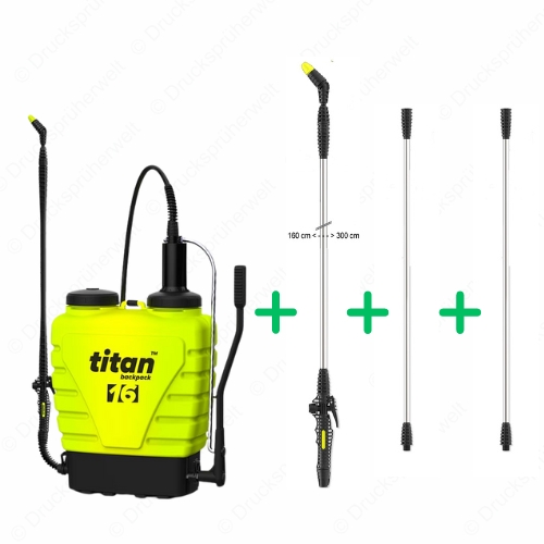 Titan 16 Liter Rückensprüher mit Teleskoplanze bis 3 m und zwei Lanzenverlängerungen, ideal für Dach-, Fassaden- und Gartenarbeiten