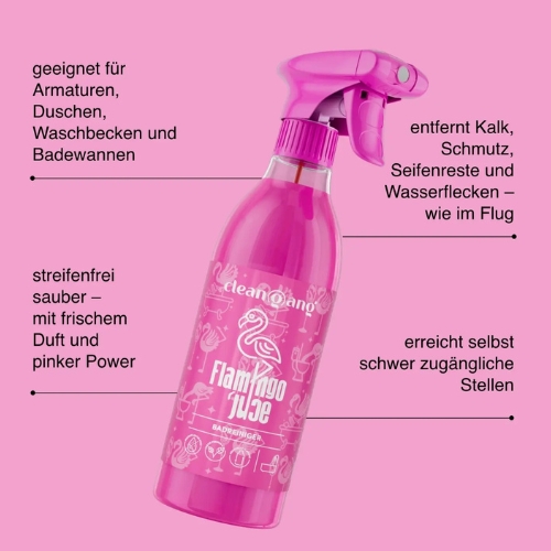 Flamingo Badreiniger Flasche – entfernt Kalk, Seifenreste und Schmutz effektiv von Armaturen, Fliesen und Duschkabinen