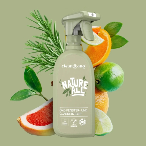 Öko Glasreiniger Flasche – nachhaltiger, biologisch abbaubarer Glasreiniger für Fenster, Spiegel und Glastüren, sorgt für streifenfreie Sauberkeit