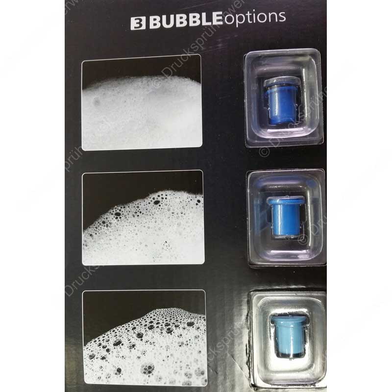 Drei Schaumdüseneinsätze für den AX2000 Schaumsprüher – Auswahl der Bubble-Optionen für feinen, mittleren und dichten Schaum