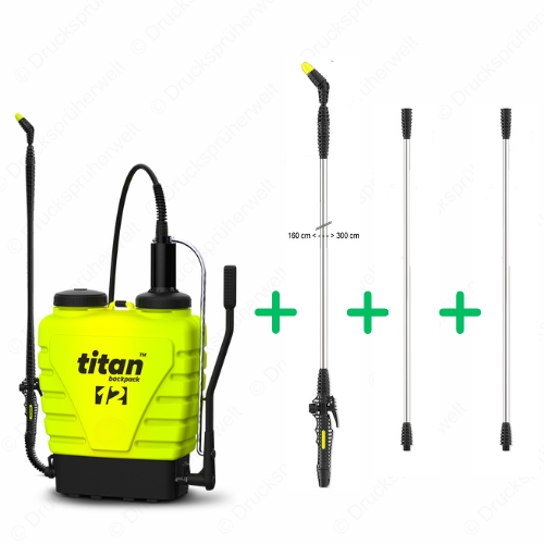 Titan 12 Liter Rückensprüher mit Teleskoplanze bis 3 m und zwei Lanzenverlängerungen, ideal für Dach-, Fassaden- und Gartenarbeiten