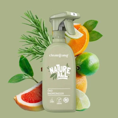 Öko Badreiniger Flasche – natürlicher, biologisch abbaubarer Reiniger für Bad, Dusche und Armaturen, entfernt Kalk und Seifenreste umweltschonend